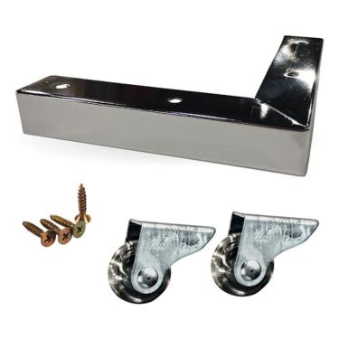 Imagem de Kit C/4 Pé Cantoneira Cromado 3cm Aço-carbono + 2 Rodízios Cromado