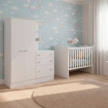 Imagem de Quarto de Bebe Infantil Doce Sonho Berco e Guarda Roupas com Comoda Qmovi