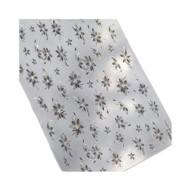 Imagem de Adesivo De Unha 5D Floral Preto E Branco Com Pétalas Douradas Transpar