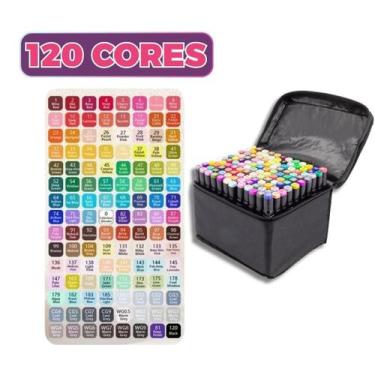 Imagem de Kit Estojo De 120 Canetas Marcadoras Coloridas Ponta Dupla - Sem Marca
