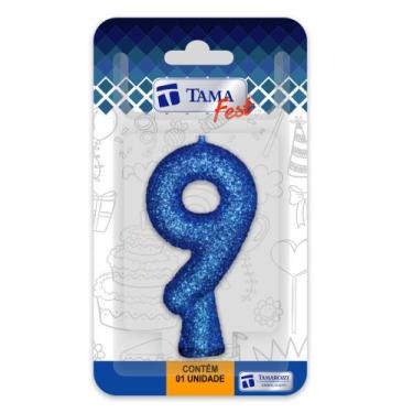 Imagem de Vela de aniversário Número azul Nº 9 com 10 un. - TAMAROZZI EMBALAGENS