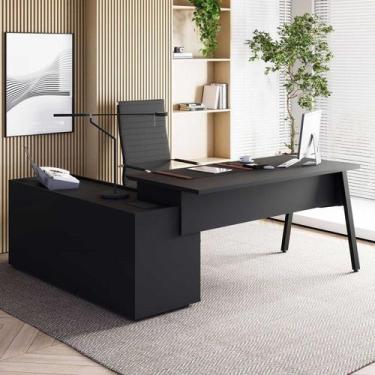 Imagem de Mesa L Diretor com Armário Lateral 3 Gavetas 180cm Industrial Tampo Ch