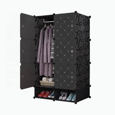 Imagem de Armário Organizador Modular Portátil Vintage Preto Com Sapateira E Cabideiro Para Brinquedos