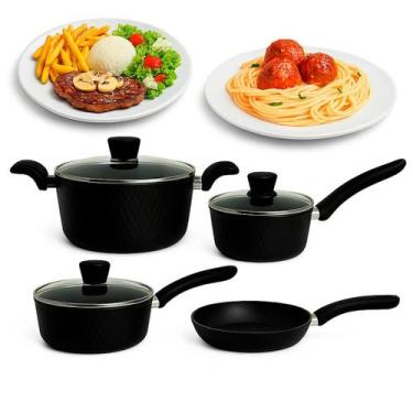 Imagem de Conjunto Panelas 4 Panelas 3 Tampas Revestimento Granito Camada Dupla 