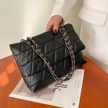 Imagem de Bolsa Crossbody Feminina Xadrez Bordada - Casual com Alça de Corrente,