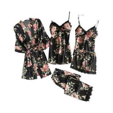 Imagem de Conjunto De Camisola De Renda Feminina De Cinco Peças Confortável E De