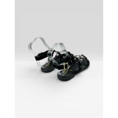 Imagem de Sandália Rasteira Feminina Com Tachas E Fivela Camurca Preto/Preto - L