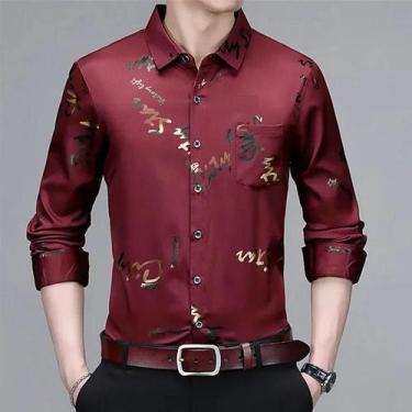 Imagem de Camisa Masculina Casual De Manga Longa Estampada, Não Amassa, Resisten