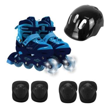 Imagem de Patins Infantil Maculino Travessos 4 Rodas Esporte com LED e Acessório