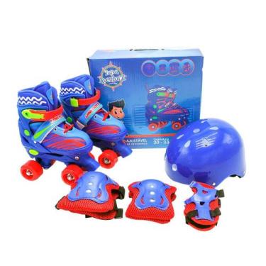 Imagem de Patins Quad Azul Ajustável Com Acessório De Proteção E Freio - Unitoys