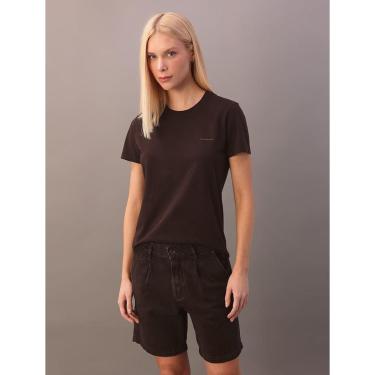 Imagem de Camiseta Calvin Klein Jeans Feminino Micrologo Peito - Marrom-Feminino