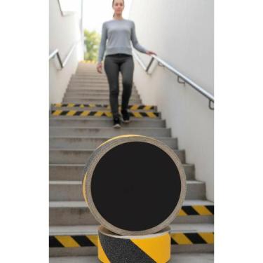 Imagem de Fita Antiderrapante 20m Preta/Amarela - Segurança Escadas - Congratula