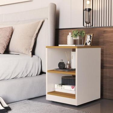 Imagem de Mesa De Cabeceira Decore Com Rodízios E Design Compacto Para Quarto Off/cedro