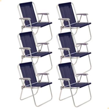 Imagem de Kit 6 Cadeiras De Praia Tramontina Samoa Alta Em Alumínio Azul 92900/006