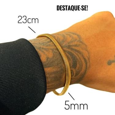 Imagem de Pulseira Masculina Bracelete Serpente 5mm Banhada Ouro 18k - Azmar Sem