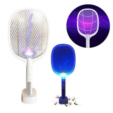 Imagem de Raquete Elétrica Insetos Recarregável Led UV Atrai Mosquitos - Generic