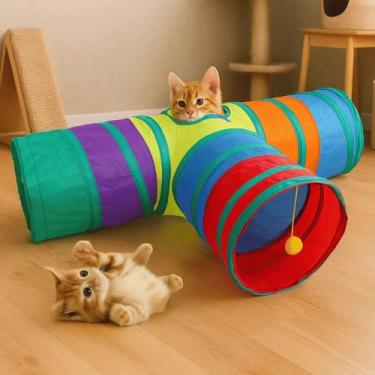 Imagem de Tunel bolinhas pet casinha gato dobravel antiestresse brinquedo habita