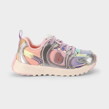 Imagem de Tênis Infantil Bibi Jogging Prata com Rosa-Feminino