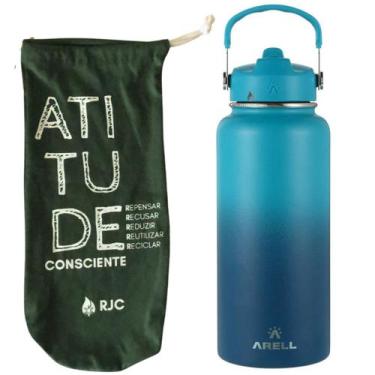 Imagem de KIT Garrafa Térmica Arell Straw Flask 946ml Inox com parede dupla e Sa