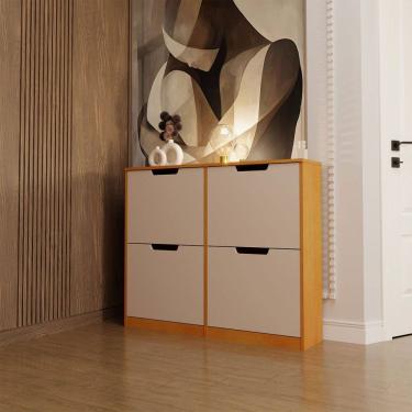 Imagem de Sapateira Milano 4 Portas para 16 Pares de Sapato Creme/Freijó - Panorama Móveis