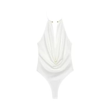 Imagem de Body Feminino Marrom E Branco Com Decote Halter, Efeito Modelador, Sem