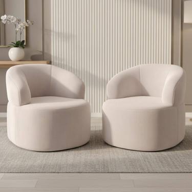 Imagem de Kit 02 Poltronas Giratória Orgânica Para Sala de Estar Living Helena L02 Suede Bege - L...