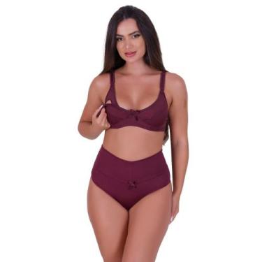 Imagem de Conjunto de Pós Parto Sutiã com Clique de Amamentação e Calcinha Cós A