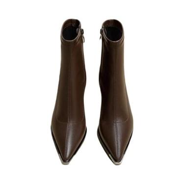 Imagem de Botas De Cano Baixo Femininas De Salto Grosso Com Bico Fino Para Outon