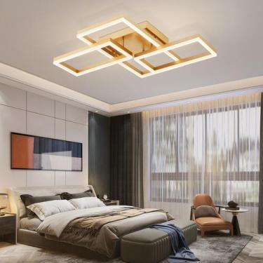 Imagem de Lustre Luminaria Fixa de Led 60w Dourado 80cm 3 Cores - LUXOR STORE