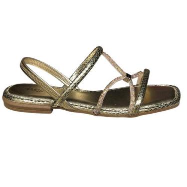 Imagem de Sandália Feminina Rasteirinha Strass Metalizada Mississipi MC791, Ouro