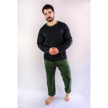 Imagem de Pijama masculino de camiseta de manga longa e calça com punho na barra