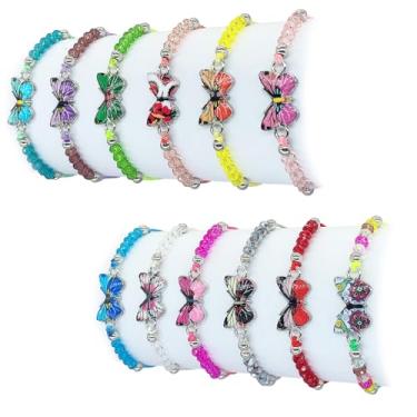 Imagem de Elesa Miracle 12 pçs pulseira feminina borboleta tecido amizade contas de cristal conju...