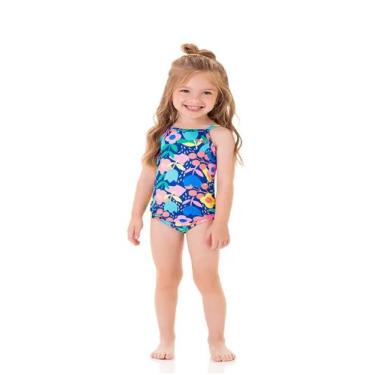 Imagem de Maiô Infantil Menina Estampado Alça Proteção UV50+ - Marlan, Marinho, 