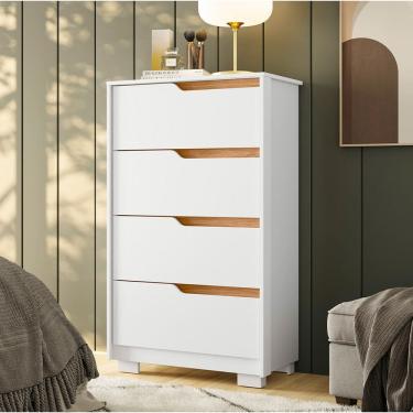 Imagem de Cômoda Para Quarto Pequena 4 Gavetas 70cm Lody A04 Flex Branco Freijó - Lyam Decor
