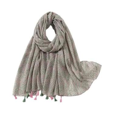 Imagem de Hijab De Algodão Étnico Para Mulheres Muçulmanas Com Franjas De Viscos