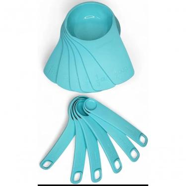 Imagem de Conjunto de Copos e Colheres Medidores Azul Aruba para Cozinha Medidas Precisas