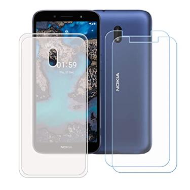 Imagem de FZZSZS Capa para Nokia C1 Plus + pacote com 2 películas protetoras de tela de vidro temperado, capa de proteção de silicone TPU de gel macio semitransparente fina para Nokia C1 Plus (5,3 polegadas)