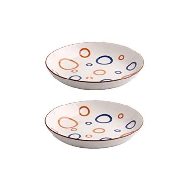 Imagem de Prato de massa, pratos de jantar de cerâmica chinesa para casa, redondo, porcelana, padrão geométrico, prato de prato com estampa de flores para micro-ondas/lava-louças (cor: C)