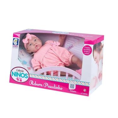 Imagem de Boneca Ninos Reborn Pesadinho 2180 Roupa Rosa - Cotiplás