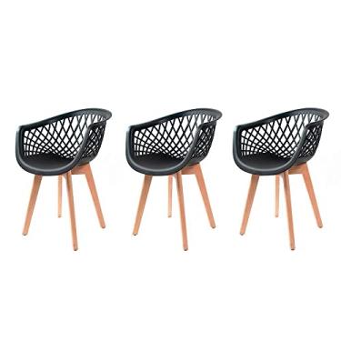 Imagem de Kit Conjunto 3 Cadeiras para Sala Mesa de Jantar Cozinha Restaurante Área Gourmet com Pés Base de Madeira Web Wood Preta