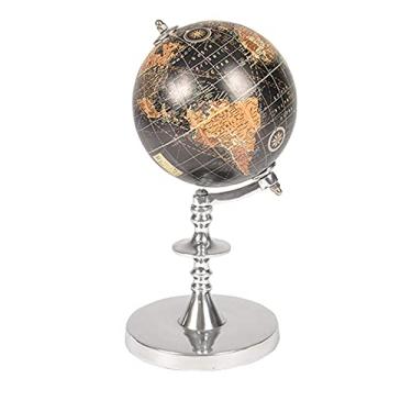 Imagem de Globo Terrestre Decorativo Em Metal Cromado E Madeira 13x26cm Sei0012