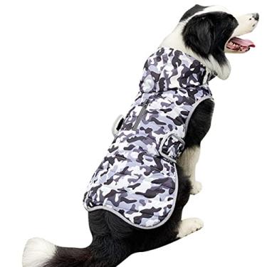 Imagem de Foern Jaqueta para cachorro com capuz, casaco camuflado quente com tiras refletivas e zíper para correia, roupas à prova d'água para cães pequenos, médios e grandes, azul, M: 44