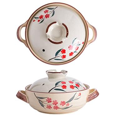 Imagem de Caçarola de cerâmica pote de argila estilo japonês pintado à mão panela de ensopado de sopa alta temperatura durável doméstico durável utensílios de cerâmica para refogar, assar, cozinhar, azul, 1,5L