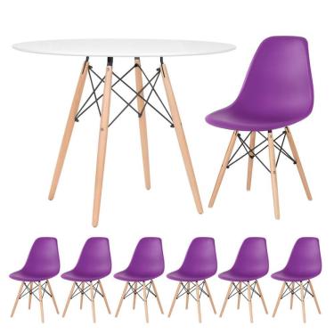 Imagem de KIT - Mesa redonda Eames 100 cm branco + 6 cadeiras Eiffel DSW