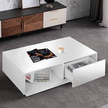 Imagem de Mesa lateral Mesa de canto nórdica mesa de centro LED sala de estar casa criativa mesa pequena simples moderna mesa de centro combinação de armazenamento multifuncional mesa de chá mesa de café mesa de café (cor: branco)