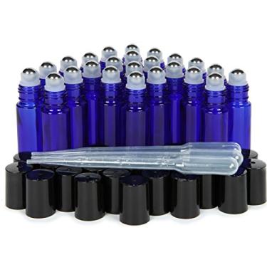 Imagem de Vivaplex, 24 garrafas roll-on de vidro azul cobalto, 10 ml com bolas de aço inoxidável. 3 – 3 ml de conta-gotas incluídos