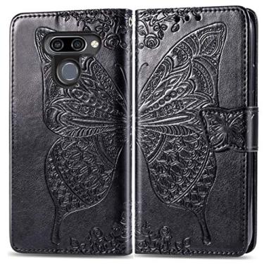 Imagem de YUNCHAO Caixa de telefone Butterfly Love Flores Embossing Horizontal Flip Capas de Couro para LG K50, com suporte e Cartão Slots & Carteira e Cordão capa para celular