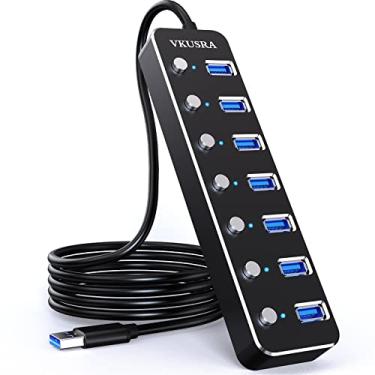 Imagem de Hub USB, VKUSRA 7 portas USB Hub 3.0 com cabo USB longo de 1,2 m, várias portas, interruptor individual liga/desliga USB e indicador LED, divisor USB para laptop e PC