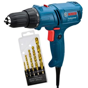 Imagem de Parafusadeira e Furadeira Elétrica 3/8 POL 400W GSR 7-14E BOSCH + Kit de Brocas Aço Rápido com 5 Peças