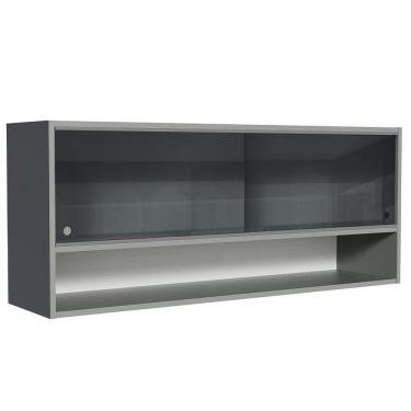 Imagem de Armário Aéreo 2 Portas De Vidro Neutral E 1 Nicho Cinza